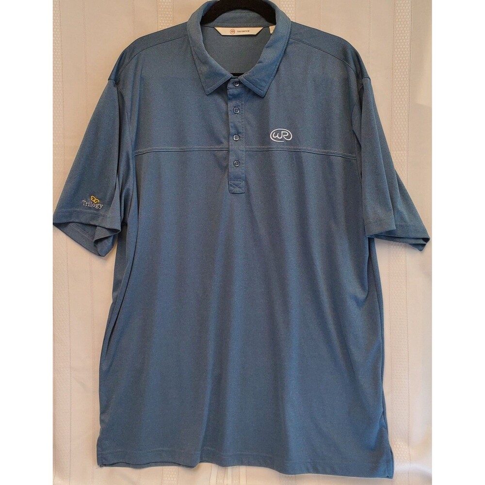 Travis Mathew Golf Polo Shirt Men's 2XL Blue Trilogy at Wickenburg Ranch Logo